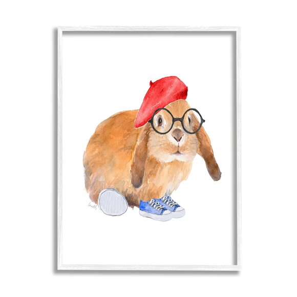 1534 Chic Bunny Rabbit Red Beret Hat Round Glasses, Designed By Lanie main image 4